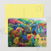 Aquarelldorf mit bunten Häusern Postkarte (Vorne/Hinten)