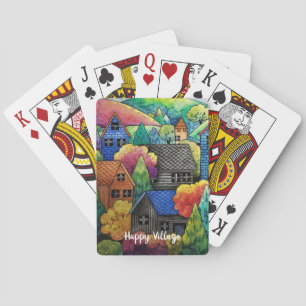 Aquarelldorf mit bunten Häusern Spielkarten