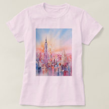 Aquarelldruck, New York City, Blue Pink T - Shirt
