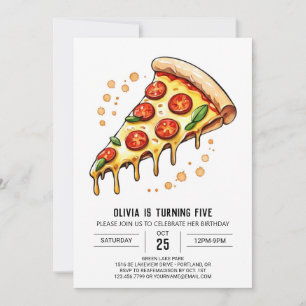 Aquarelldruckbare Pizza zum Geburtstag Einladung