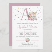 Aquarelldruckerin Bunny Baby Girl Taufe Einladung (Vorne/Hinten)