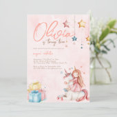 Aquarelldruckerin mit Einhorn zum Geburtstag Einladung (Stehend Vorderseite)