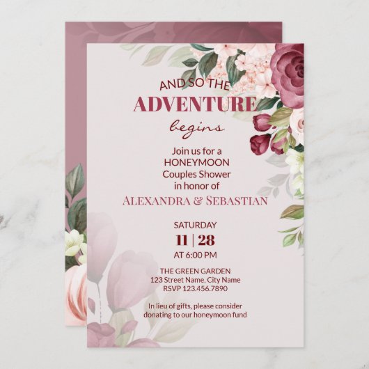 Aquarelldusche Blume Flitterwochen Einladung (Vorne/Hinten)