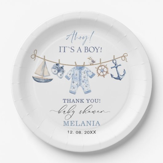 Aquarelldusche ist eine Babydusche Pappteller (Vorderseite)