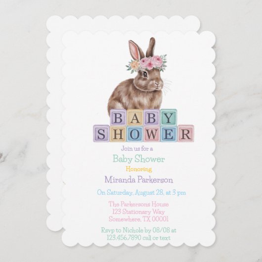 Aquarelldusche mit Blume Crown Babydusche Einladung (Vorne/Hinten)