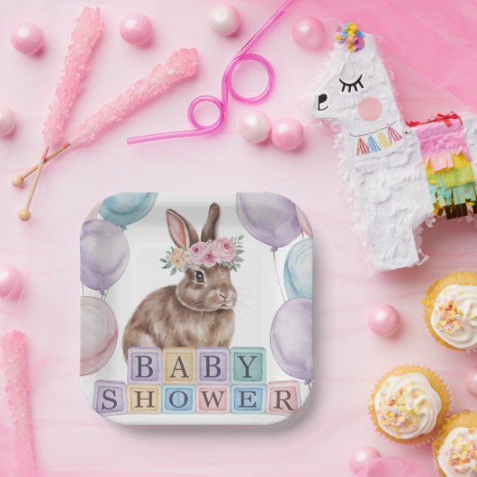 Aquarelldusche mit Blume Crown Babydusche Pappteller (Party)