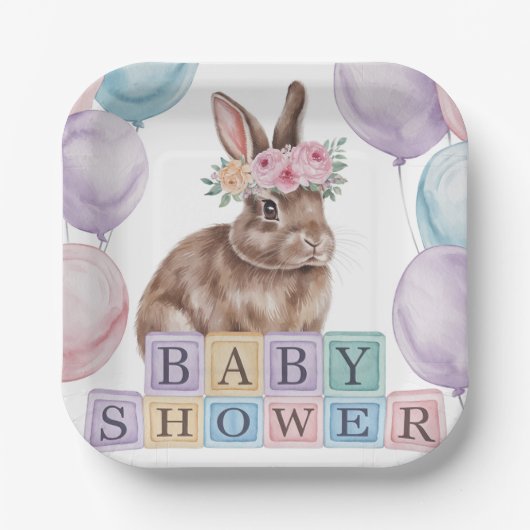 Aquarelldusche mit Blume Crown Babydusche Pappteller (Vorderseite)