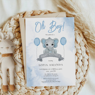 Aquarelldusche Niedlich Blue Elephant Baby Dusche Einladung