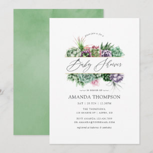 Aquarelldusche Succulent Geometric Baby Dusche Einladung