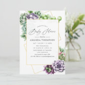 Aquarelldusche Succulent Geometric Baby Dusche Einladung (Stehend Vorderseite)