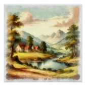 Aquarelle, Berglandschaft Poster (Vorderseite)