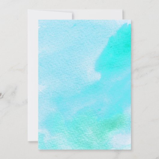 Aquarelle, blaue Aquarelle, Hochzeit am Seestrand Einladung (Rückseite)
