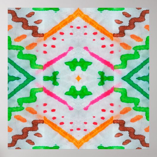 Aquarelle Boho Dekor. Boho Blue Pillow. Aquarelle Poster (Vorne)