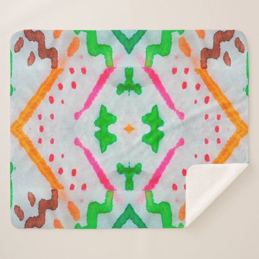 Aquarelle Boho Dekor. Boho Blue Pillow. Aquarelle Sherpadecke (Vorderseite (Horizontal))