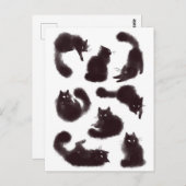 Aquarelle Chats noirs Postkarte (Vorne/Hinten)