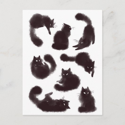 Aquarelle Chats noirs Postkarte (Vorderseite)
