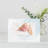 Aquarelle Confettis Remerciation Naissance Fille Einladung (Stehend Vorderseite)