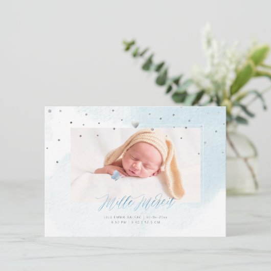 Aquarelle Confettis Remerciation Naissance Fille Einladung (Stehend Vorderseite)