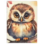 Aquarelle einer kleinen Eule mit Vintage-Look Klemmbrett (Rückseite)