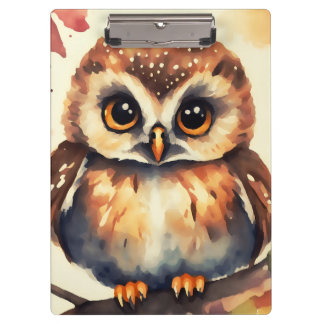Aquarelle einer kleinen Eule mit Vintage-Look Klemmbrett