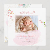 Aquarelle Fleurs Remerciation Naissance Fille Einladung (Vorne/Hinten)