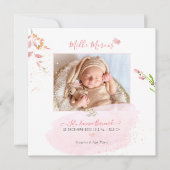 Aquarelle Fleurs Remerciation Naissance Fille Einladung (Vorderseite)