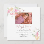 Aquarelle Fluers de Pois Faire part de Baptême Einladung (Rückseite)