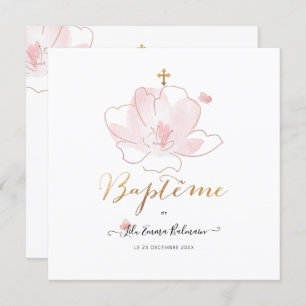 Aquarelle Les Fluers Faire part de Baptême Einladung