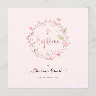 Aquarelle Petites Fluers Faire part de Baptême Einladung