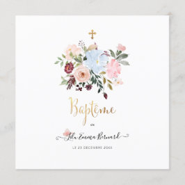 Aquarelle Petites Fluers Faire part de Baptême Einladung