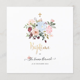 Aquarelle Petites Fluers Faire part de Baptême Einladung