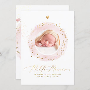 Aquarelle Remerciement Naissance Fille Einladung