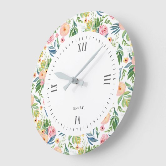 Aquarelle Rosa u. Pfirsichpfingstrosenmuster Große Wanduhr (Winkel)