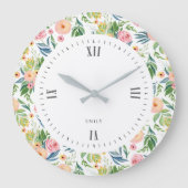 Aquarelle Rosa u. Pfirsichpfingstrosenmuster Große Wanduhr (Vorderseite)