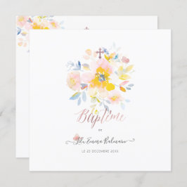 Aquarelle Rose de Jardin Faire part de Baptême Einladung