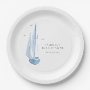 Aquarelle Sailboat Baby Dusche Ahoy Boy's Welcome Pappteller
