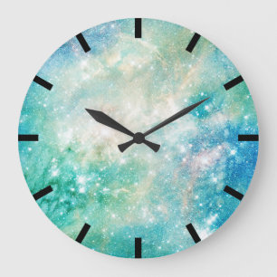 Aquarelle Türkis Blauer Galaxy Große Wanduhr