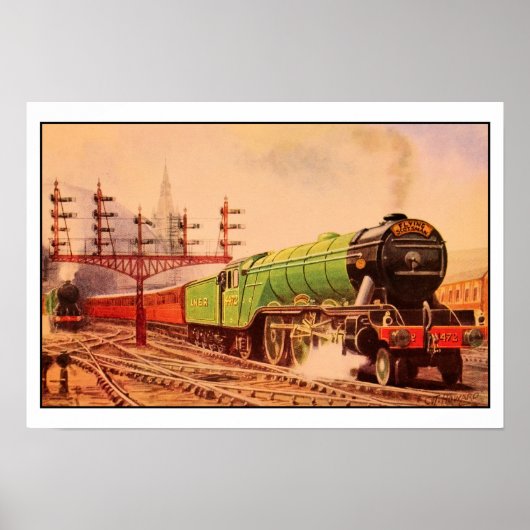 Aquarelle Vintage Lokomotive Flying Scotsman Poster (Vorne)