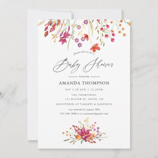 Aquarelle Wild Blume Kinderdusche Einladung (Vorderseite)