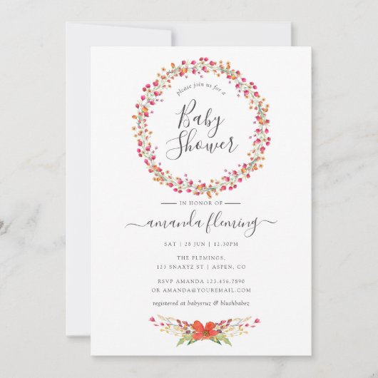 Aquarelle Wild Blume Kinderdusche Einladung (Vorderseite)