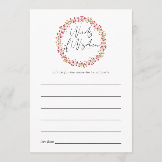 Aquarelle Wild Blume Kinderdusche Mama Beratung Hinweiskarte (Vorderseite)