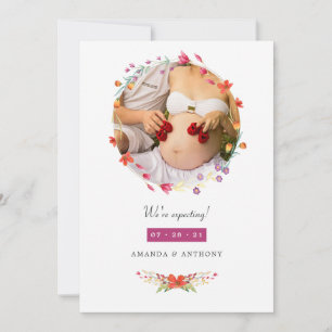 Aquarelle Wildblume Foto Schwangerschaft Ankündigu Ankündigung