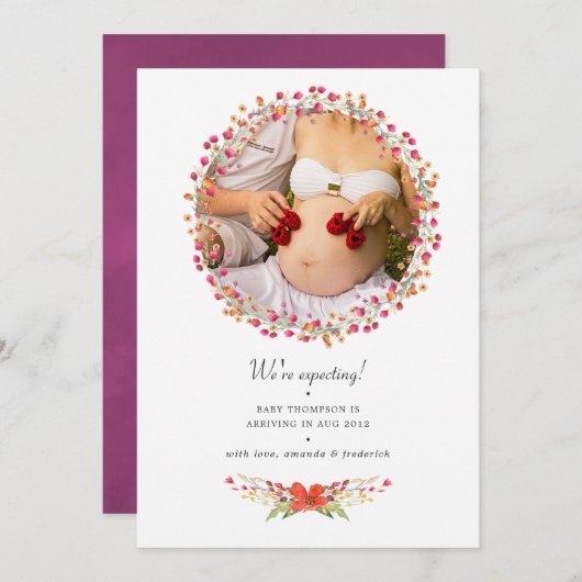 Aquarelle Wildblume Foto Schwangerschaft Ankündigu Ankündigung (Vorne/Hinten)