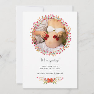 Aquarelle Wildblume Foto Schwangerschaft Ankündigu Ankündigung