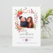 Aquarelle Wildblume Foto Wedding Save The Date (Stehend Vorderseite)