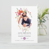 Aquarelle Wildblume Foto Wedding Save The Date (Stehend Vorderseite)