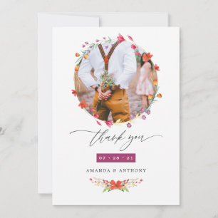 Aquarelle Wildblume Hochzeit Foto Collage Dankeskarte