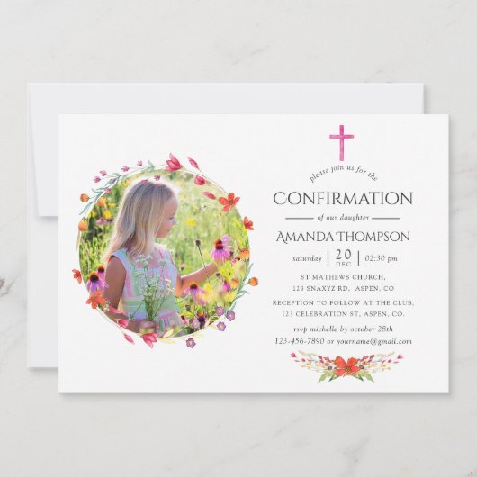 Aquarelle Wildblume Taufe oder Weihnachten Einladung (Vorderseite)