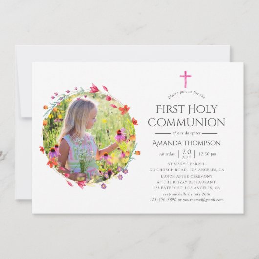 Aquarelle Wildblume Taufe oder Weihnachten Einladung (Vorderseite)