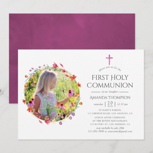 Aquarelle Wildblume Taufe oder Weihnachten Einladung (Vorne/Hinten)